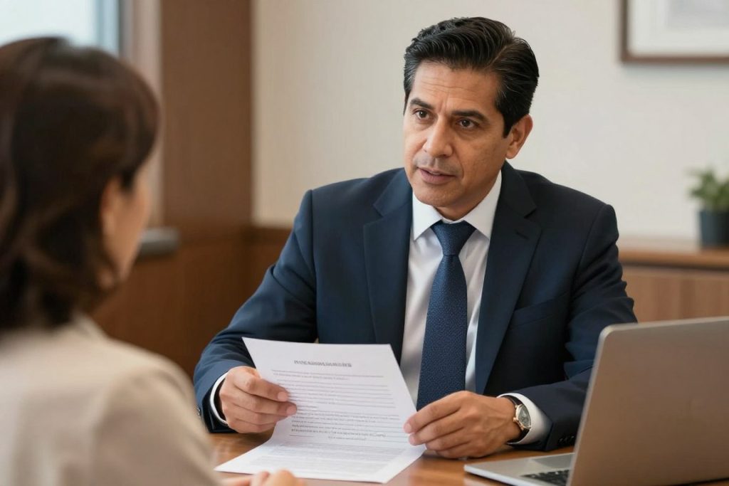 Abogado explicando un testamento a un cliente