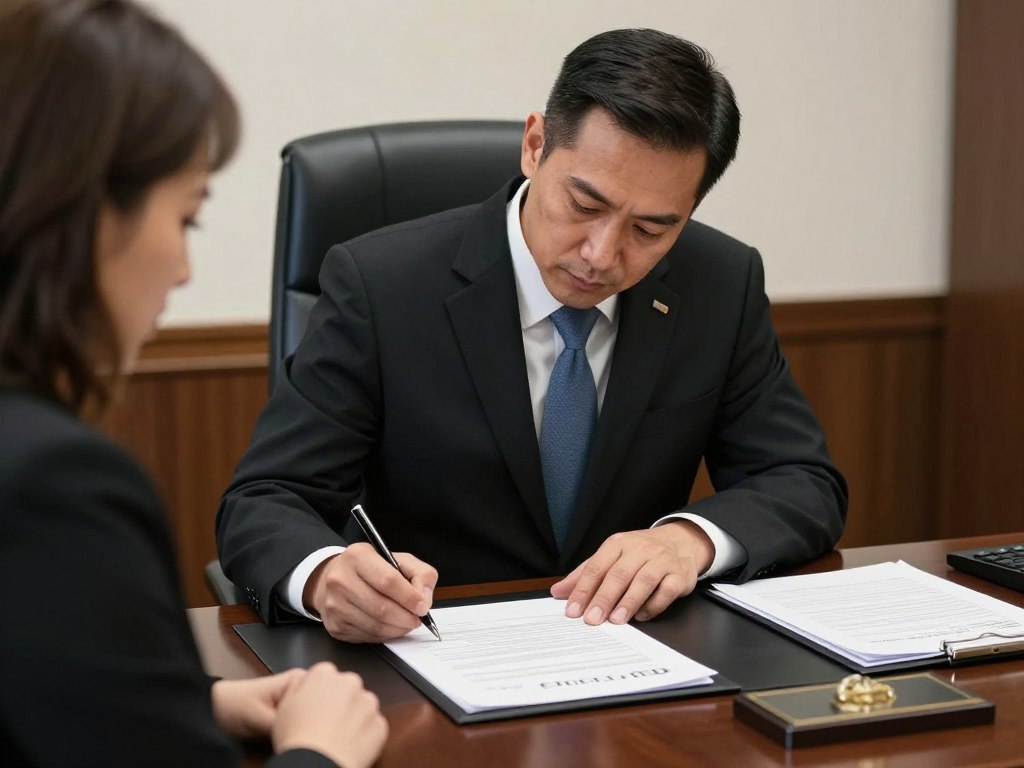 Albacea firmando documentos de sucesión ante notario