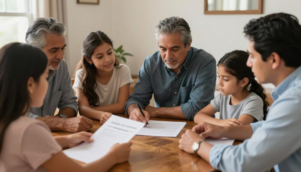 familia multigeneracional planificando documentos legales